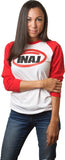INAJ ( Ī-NADGE) is an acronym for I Need A Job.  Unisex Red Sleeve / White Chest Circle INAJ Baseball Tee 50% polyester / 50% combed cotton, 3/4" durable neck binding, raglan 3/4 sleeves, contrasting collar sleeves, overlock hem  Weight 3.7 Oz Colors Red / White MADE IN THE USA
