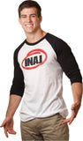 INAJ ( Ī-NADGE) is an acronym for I Need A Job.  Unisex Black Sleeve / White Chest INAJ Circle Baseball Tee 50% polyester / 50% combed cotton, 3/4" durable neck binding, raglan 3/4 sleeves, contrasting collar sleeves, overlock hem  Weight 3.7 Oz   Colors Black / White MADE IN THE USA 