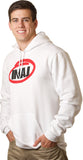 Image of INAJ Unisex White Hoodie. INAJ ( Ī-NADGE) is an acronym for I Need A Job. White flex fleece drop shoulder pull over. 8.2 oz. 50% polyester / 50% cotton fleece. White drawcord. Made in the USA. A conversation starter for job and opportunity seekers.