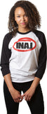 INAJ ( Ī-NADGE) is an acronym for I Need A Job.  Unisex Black Sleeve / White Chest INAJ Circle Baseball Tee 50% polyester / 50% combed cotton, 3/4" durable neck binding, raglan 3/4 sleeves, contrasting collar sleeves, overlock hem Weight 3.7 Oz   Colors Black / White   MADE IN THE USA 